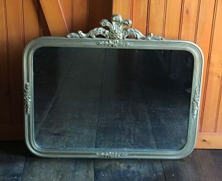 Large Antique Hand Carved Hard Wood Relief Framed Wall Mirror