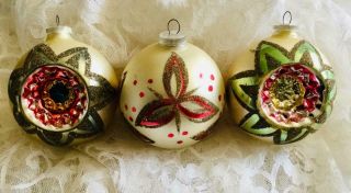 3 Large Vintage Hand Painted Christmas Ornaments Mica West Germany 3 - 1/2”