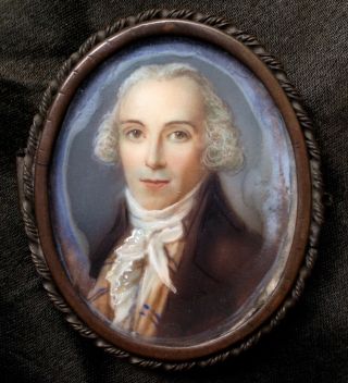 Fine Portrait Miniature Antique Brooch Locket Elegant Handsome Man In Wig
