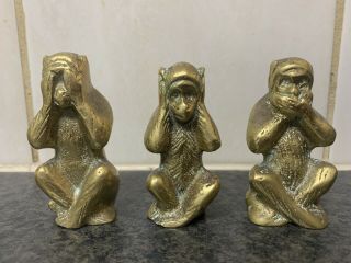 Vintage Monkey See No Evil,  Hear No Evil,  Speak No Evil Brass Ornaments