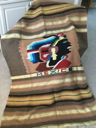 Vintage 1950’s Mexico Tourist Souvenir Blanket,  Wool 49” X 80” Great Colors