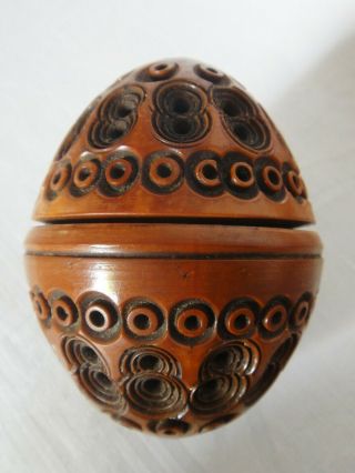 Antique Treen Wooden Egg Case Hand Carved Cricket Cage Sewing Thimble Holder