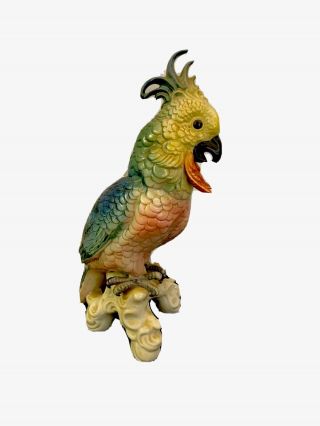 German Karl Heinz Klette Dresden Style Porcelain Cockatoo Figurine Parrot Bird