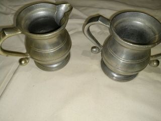 Vintage Hand Wrought Pewter Creamer Pitcher And Sugar Bowl