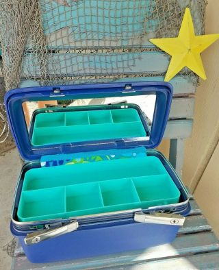Vintage Blue Samsonite Train Case Cosmetic Luggage W/tray/key - Upcycled