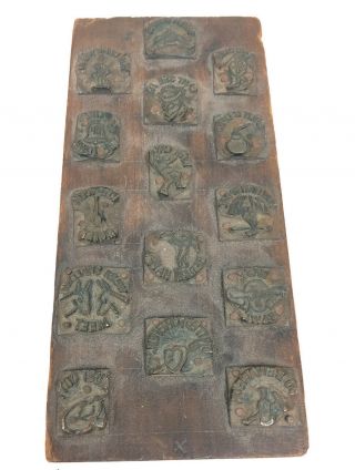 Antique Wood Block 15 Metal Stamps From T Mills & Bro Philadelphia