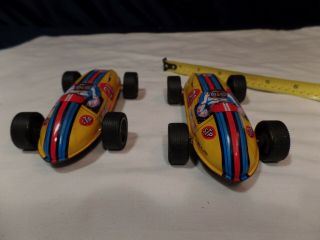 2 Cars 1960s Vintage Lithograph,  Friction,  Tin Race Cars,  Made In Japan, 3