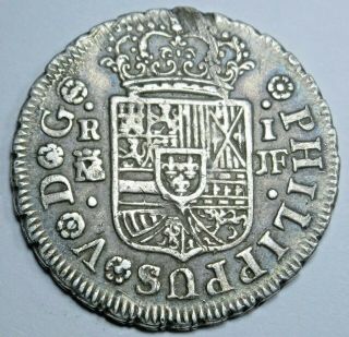 1740 Spanish Silver 1 Reales Antique 1700 ' s Colonial Cross Pirate Treasure Coin 2