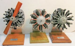 3 Vintage Engine Models Pratt & Whitney Wasp Wright J - 5 Whirlwind & Unidentified