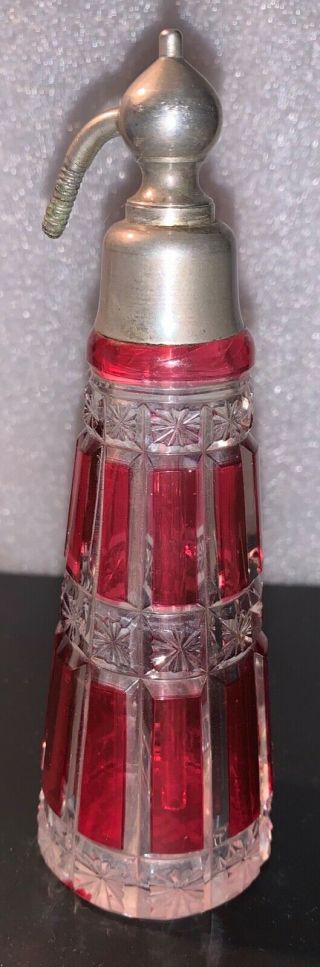 Antique Cranberry Cut To Clear Perfume Bottle Signed Baccarat