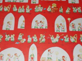 Vtg Christmas Wrapping Paper Gift Wrap Church Windows Altar Boys Red 1950 Nos