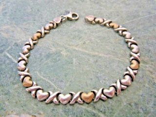 Vintage Sterling Silver And Gold Plated Chain Of Hearts Bracelet