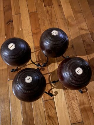 Set Of 4 Antique English Wood Lawn Bowling Bocce Balls Accesory 3