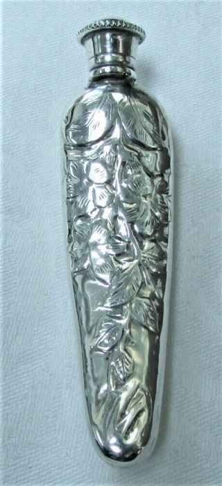 Antique Sterling Silver Floral Repousse Perfume Scent Bottle Flask Vial Ex - Cond
