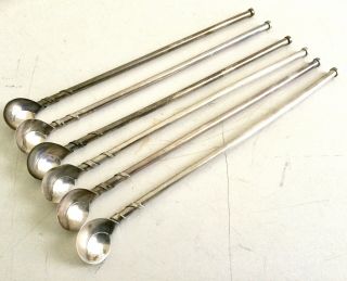 Vintage Mexico Sterling Shell Design Iced Tea Julep Sipper Stir Straws 6