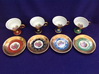 4 Royal Vienna Porcelain Footed Demitasse Cup And Saucer Young Lovers 620
