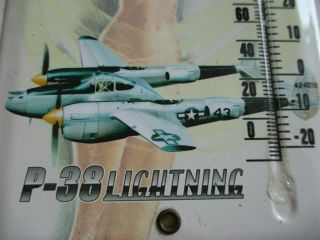 P - 38 Lightning WWII Fighter Aircraft THERMOMETER Porcelain PIN UP GIRL SIGN Ad 3
