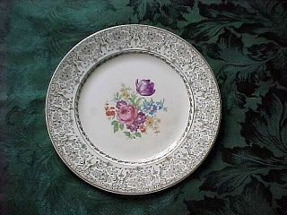6 Vintage Paden City Pottery Co Dinner Plates 10 7/8 " Floral Pattern,  Coin Gold