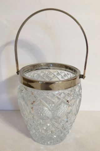 Cut Crystal Glass Ice Bucket Silver Handle Champagne 5 7/8 " Vtg