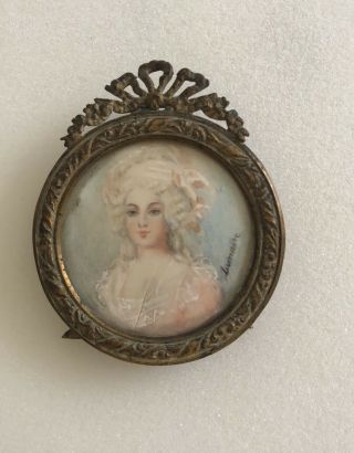 Antique 18th - 19? Century French Oval Frame Signed Portrait Marie Antoinette