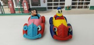 Set Of 2 Vintage Walt Disney No.  55 - 56 Japan Donald Duck & Mickey Mouse Toy Cars