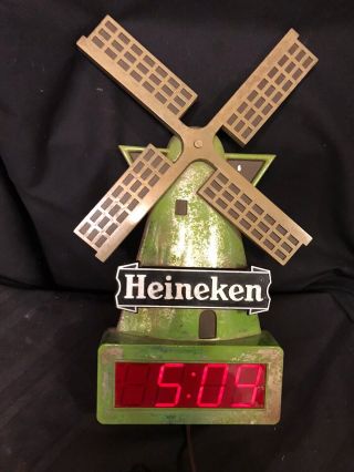 Vintage Heineken Digital Clock Sign Windmill 17 "