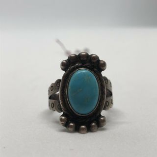 Vintage Native Handmade Sterling Silver And Turquoise Ring Size 6