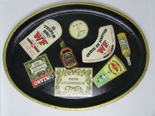 Vintage Mcm Alcohol Proof Oval Bar Tray,  Black/gold Japan