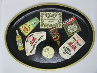 Vintage MCM Alcohol Proof Oval BAR TRAY,  Black/Gold Japan 2