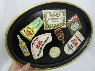 Vintage MCM Alcohol Proof Oval BAR TRAY,  Black/Gold Japan 3