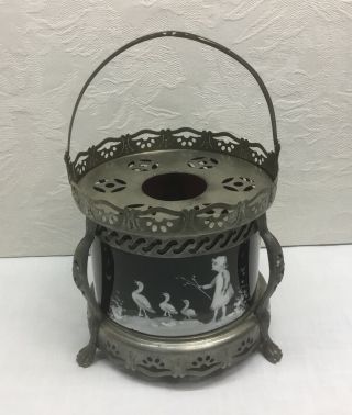 Antique Mary Gregory Amethyst Glass Teapot Warmer - Kerosene Burner,  Hand Painted
