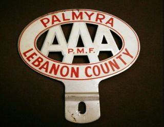 Vintage Aaa Pmf Palmyra Pa Lebanon Country Car Auto License Plate Topper