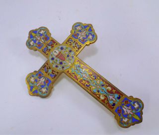 French Antique Enamel Cloisonne Cross Crucifix T384