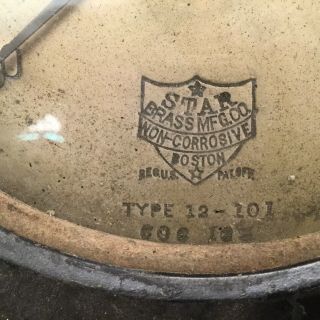 Antique Steampunk STAR BRASS MFG NON CORROSIVE Steam Gauge BOSTON Type 12 - 101 2