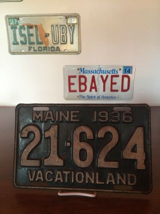 Maine License Plate Vintage 1936 (first Year For Vacationland) 21 - 624
