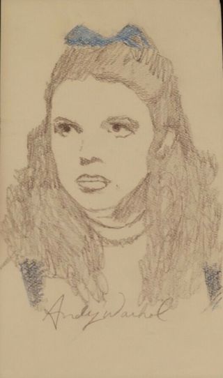 Andy Warhol Signed Vintage Drawing,  Judy Garland Wizard Of Oz Artwork,