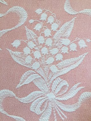 Vintage Bates Woven Bedspread Fabric Piece: Pink & White Lily Of The Valley