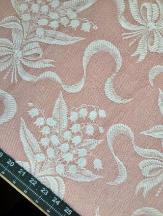 Vintage BATES Woven Bedspread FABRIC Piece: Pink & White Lily Of The Valley 2