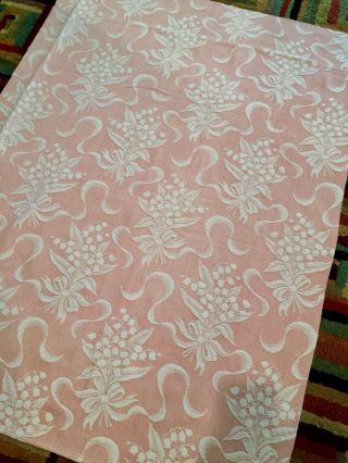 Vintage BATES Woven Bedspread FABRIC Piece: Pink & White Lily Of The Valley 3