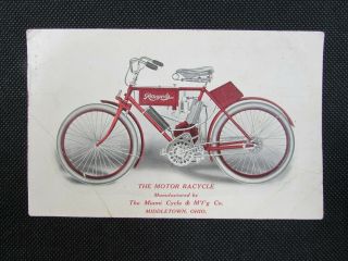 Rare 1908 The Motor Racycle Postcard Miami Cycle Mfg Middletown,  Oh Bicycle