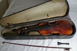 Antique Violin In Old Wooden Case Jos Guarnerius Fecit Anno 1736 Tiger Maple