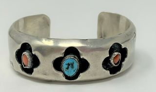 Antique Old Pawn Native American Navajo Zuni Heavy Turquoise Coral Bracelet