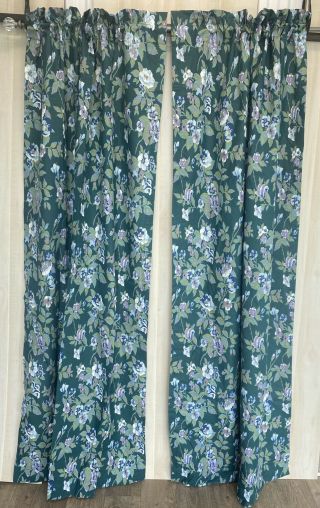 Vintage Westpoint Stevens Lined Curtains Pair 2p 84” L Floral Green Purple
