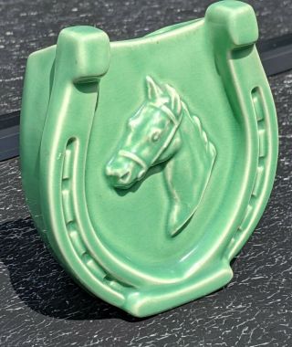 Vintage Mccoy Green Horse,  Horseshoe Wall Pocket / Table Top Vase