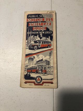 Public Service Motor Bus & Street Car Guide Of Northern Jersey 1932 Map