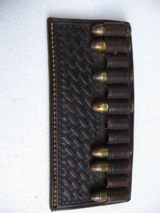 Vintage Leather 45 Cal.  Bullet Holder - Belt - Tooling - Marked Siatkowski