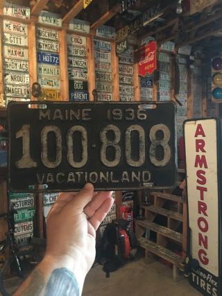 Maine License Plate Vintage 1936 100•808 - First Year For Vacationland