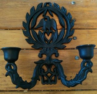 Vintage One Single Cast Iron Eagle Wall Mount Double Candle Holder Sconce Black