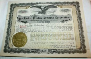 Vintage Stock Certificate Bunker Printing Products 1926 Forth Worth Texas