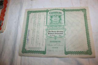 Vintage Stock Certificate Bunker Printing Products 1926 Forth Worth Texas 3